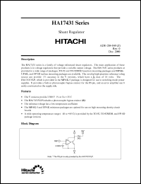 HA17431FP datasheet: Shunt regulator, cathode current 150 mA, cathode voltage 40 V, reference voltage 2.495 V, accuracy +/-4% HA17431FP