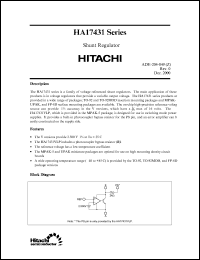 HA17431PJ datasheet: Shunt regulator, cathode current 150 mA, cathode voltage 40 V, reference voltage 2.495 V, accuracy +/-4% HA17431PJ