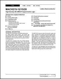 MACH215-18JI datasheet: High-density EE CMOS programmable logic, 32 output macrocells, 32 outputs, 38 inputs, 64 flip-flops, 18ns MACH215-18JI