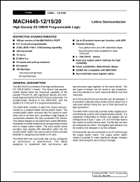 MACH445-15YC datasheet: High-density EE CMOS programmable logic, 128 macrocells, 64 outputs, 70 inputs with pull-up resistors, 192 flip-flops, 15ns MACH445-15YC