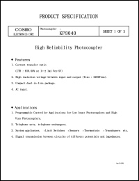 KP3040 datasheet: Photocoupler, CTR min 60%, isolation 5000V, for telephone sets, telephone exchangers KP3040