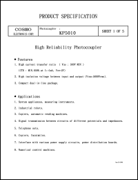 KP5010D datasheet: Photocoupler, CTR 5000 to 9000%, isolation 5000V, for telephone sets, interface with various power supply circuits KP5010D