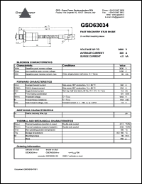 GSD63034 datasheet: 3000 V  fast recovery stud diode GSD63034