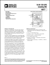 AD677KR datasheet: 16-bit 100 kSPS sampling ADC, S/(N+D) 90 dB, max INL +/- 1.5 LSB AD677KR