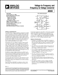 AD650KP datasheet: Voltage-to-frequency and frequency-to-voltage converter, gain tempco ppm/C 100 kHz 150 typ, 1 MHz linearity 0.1% max AD650KP