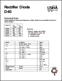 D40/04 datasheet: Rectifier diode, 400V, 40A D40/04