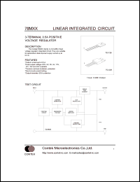 78M05 datasheet: 3-terminal positive voltage regulator. Output voltage 5.0V. Output current 0.5A 78M05