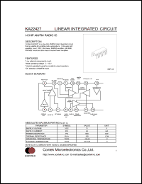 KA22241 datasheet: I-chip AM/FM radio IC. Operating voltage: 3V to 13V. KA22241