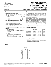 CD74HC4316M96 datasheet:  HIGH SPEED CMOS LOGIC QUAD ANALOG SWITCHES WITH LEVEL TRANSLATION CD74HC4316M96