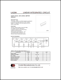 LA2284 datasheet: 5-dot dual led level meter driver. Supply voltage Vcc: 3.5V(min), 6.0V(typ), 16.0V(max). Supply current Icc: 5mA(typ), 8mA(max). LA2284