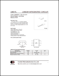 LM317L datasheet: Low current 1.25V to 37V adjustable voltage regulator. Output current in excess of 100mA. LM317L