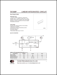 TA7358P datasheet: FM front-end. Operating voltage range 1.6V to 6V. TA7358P