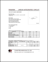 TDA2030A datasheet: 14W Hi-Fi audio amplifier. Supply voltage Vs: +-6V,min; +-22V,max . Quiescent drain current Id: 50Ma,typ; 80mA,max. TDA2030A