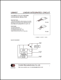 U584 datasheet: Voltage conversion regulator. +5V input. Adjustable output voltage from 3.8B down to 1.3V. Current limit 8.0A.min; 8.5A,max. U584