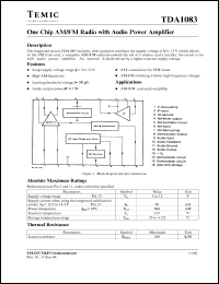 TDA1083 datasheet: One chip AM/FM radio with audio power amplifier TDA1083