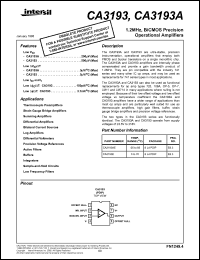 CA3193E datasheet: 1.2MHz, BiCMOS precision operational amplifiers CA3193E