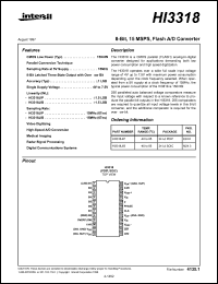 HI3318JIP datasheet: 8-Bit, 15 MSPS, flash A/D converter HI3318JIP