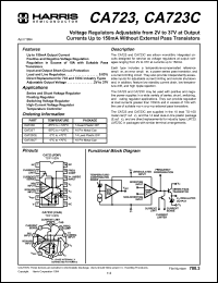 CA723T datasheet: Voltage regulators adjustable from 2V to 37V at output currents up to 150mA without external pass transistors CA723T