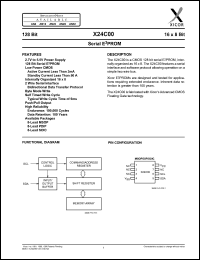 X24C00PI-2.7 datasheet: Serial E2PROM, organized 16 x 8, Vcc range=2.7 to 5.5V X24C00PI-2.7