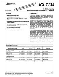 ICL7134ULIJI datasheet: 14-Bit multiplying microprocessor-compatible D/A converter, non-linearity 0.003% (14-bit), uniplar version ICL7134ULIJI