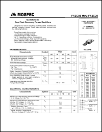 F12C15D datasheet: Switchmode dual fast recovery power rectifier, 150V, 12A F12C15D