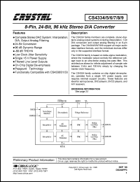 CS4334-KS datasheet: 16 to 24-bit, I2S, 96kHz stereo D/A converter CS4334-KS