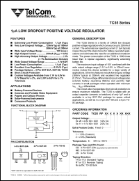 TC55RP1102ECBTR datasheet: 1uA low dropout positive voltage regulator (output voltage: 1.1V) for battery-powered devices, cameras and portable video equipment and etc. TC55RP1102ECBTR