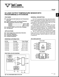 TC07EOA datasheet: 3V logic output temperature sensor with programmable hysteresis. TC07EOA