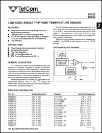 TC622COA datasheet: Low cost, single trip point temperature sensor. Voltage operation 4.5V to 18V TC622COA