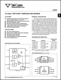 TC623HEOA datasheet: 3V, dual trip point temperature sensor. Voltage operation 2.7V to 4.5V TC623HEOA