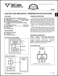 TC12NVCT datasheet: Low cost, one wire digital thermometer with shutdown. Open drain outputs. TC12NVCT