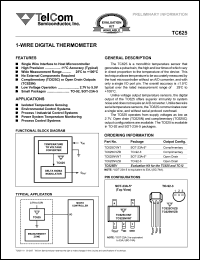 TC625NVNT datasheet: 1-wire digital thermometer. Open drain output configur. TC625NVNT