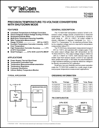 TC1023VUA datasheet: Precision temperature-to-voltage converter with shutdown mode. Output voltage 250 mV. TC1023VUA