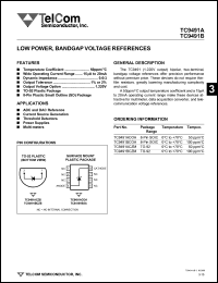 TC9491BCOA datasheet: Low power, bandgap voltage reference. Tempco 100 ppm/degC. TC9491BCOA