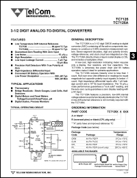 TC7126ARCKW datasheet: 3-1/2 digit analog-to-digital converter with hold. Low temperature drift internal reference 35 ppm/degC. TC7126ARCKW