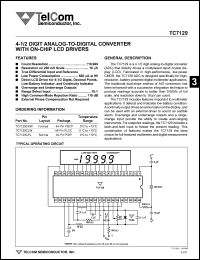 TC7129CKW datasheet: 4-1/2 digit analog-to-digital converter with on-chip LCD drivers. TC7129CKW