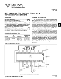 TC7129CPL datasheet: 4-1/2 digit analog-to-digital converter with on-chip LCD drivers. TC7129CPL