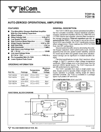 TC911BCPA datasheet: Auto-zeroed operational amplifier. Maximum offset voltage 30 microV. TC911BCPA