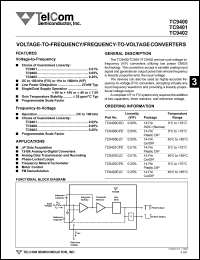 TC9400EJD datasheet: Voltage-to-frequency/frequency-to-voltage converter. Linearity (V/F) = 0.05% TC9400EJD