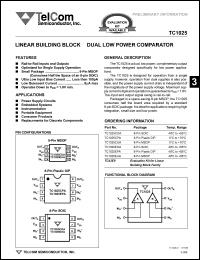 TC1025EPA datasheet: Linear building block - dual low power comparator. TC1025EPA