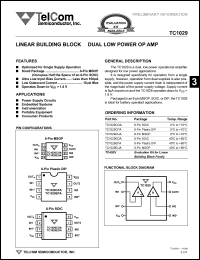 TC1029EOA datasheet: Linear building block - dual low power operational amplifier. TC1029EOA