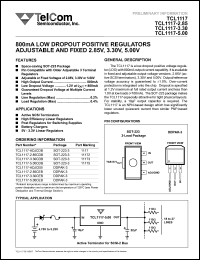 TCL1117-ADJCDB datasheet: 800mA Low dropout positive regulator. Output voltage adjustable. TCL1117-ADJCDB