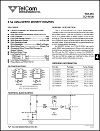 TC1410CPA datasheet: 0.5A high-speed MOSFET driver. TC1410CPA