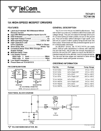 TC1411COA datasheet: 1A high-speed MOSFET driver. TC1411COA