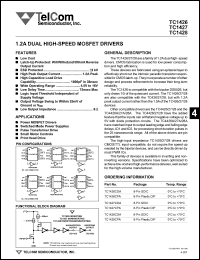 TC1426CPA datasheet: 1.2A dual high-speed MOSFET driver. TC1426CPA