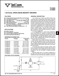 TC4404CPA datasheet: 1.5A dual open-drain MOSFET driver. TC4404CPA