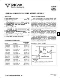TC4426EOA datasheet: 1.5A dual high-speed, power MOSFET driver. TC4426EOA