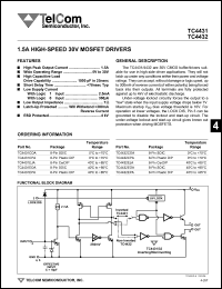 TC4431COA datasheet: 1.5A high-speed 30V MOSFET driver. TC4431COA