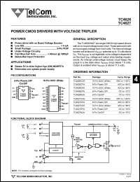 TC4626CPA datasheet: Power CMOS driver with voltage tripler TC4626CPA