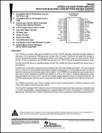 TPA0222EVM datasheet:  STEREO 2-W AUDIO POWER AMP WITH 4 SELECTABLE GAIN SETTINGS AND MUX CONTROL TPA0222EVM